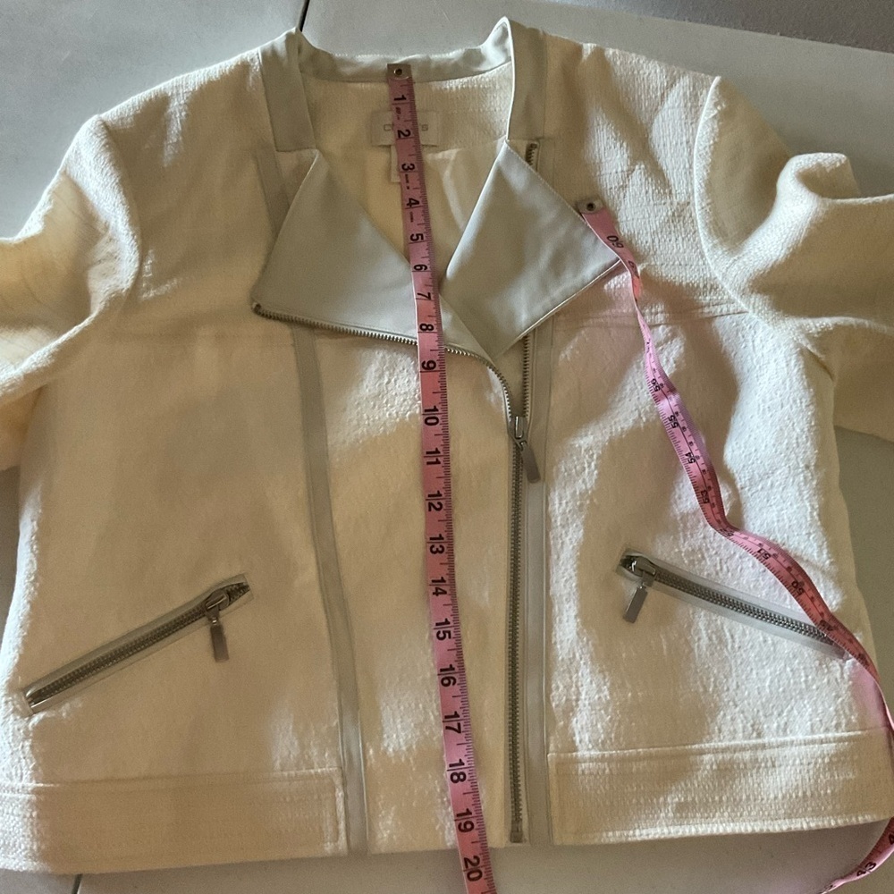 Chico’s Moto Jacket Mixed Media Fabric Zip Closure Ivory Size M (8) Chico's 1 - Picture 6 of 15